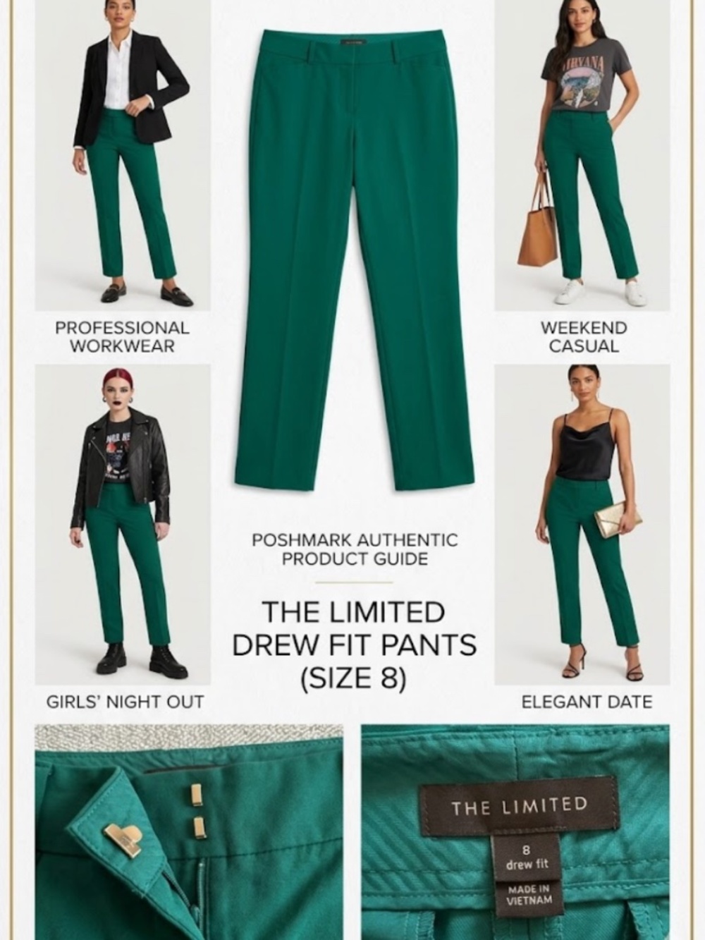 THE LIMITED Emerald Green Drew Fit Pants - Size 8 - Straight Leg Trouser
